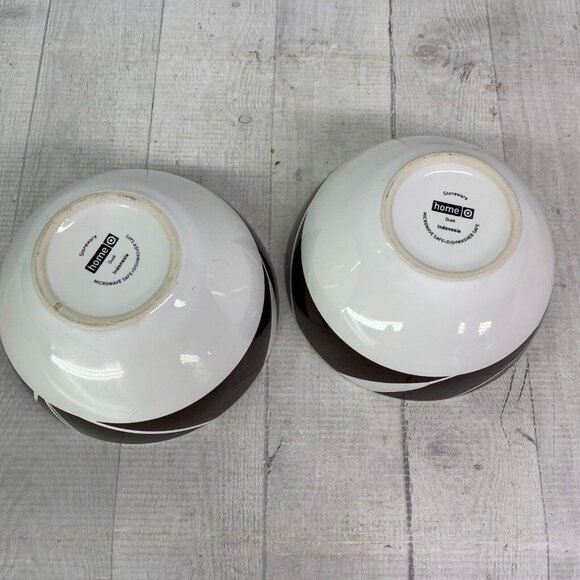 Home Target DUSK Brown Geometric Leaves White Stoneware Soup Cereal Bowls  Set 2 - Picture 7 of 16